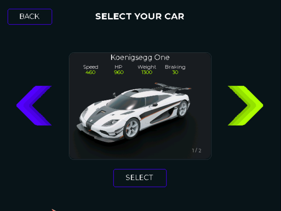 In game garage menu